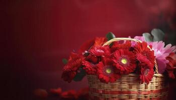 red flower in the basket for love celebration , photo