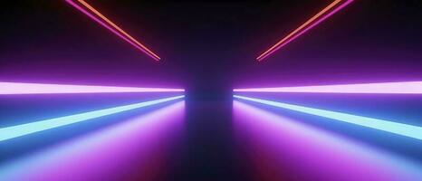 3d rendering, rounded pink blue neon lines, glowing in the dark. Abstract minimalist geometric background. Ultraviolet spectrum. Cyber space. Futuristic wallpaper, generate ai photo