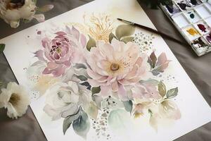 Paint a series of watercolor botanical illustrations, showcasing different types of flowers and foliage with scientific accuracy, generate ai photo