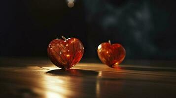 wooden heart silhouette in front of a white background, in the style of bokeh panorama, light red and crimson, romantic soft focus and ethereal light, two dimensional, generat ai photo