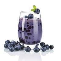 Tasty blueberry smoothie in glass isolated on white background, generate ai photo