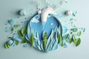 Paper art , Environmental protection and save earth water , Ecology and world water day , Saving water and world Environment day , Generate Ai photo