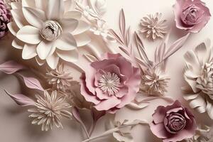 3d illustration mural wallpaper . pink flowers in light background for wall decorative, generate ai photo