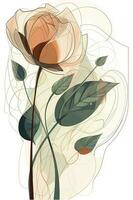 a red rose in an abstract style with flowers and leaves, in the style of soft, muted color palette, line drawing style, ephemeral shapes, generate ai photo