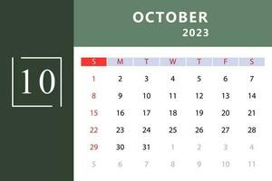 October Calendar Template. Vector Illustration.