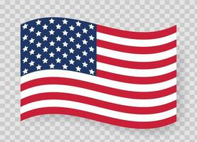 Waving flag of america. USA flag on transparent background. Isolated United States of America vector flat illustration