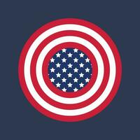 Image of the American flag in the form of a shield. Shield of Captain America on a blue background. Vector