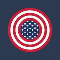 Image of the American flag in the form of a shield. Shield of Captain America on a blue background. Vector