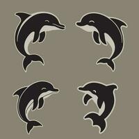A Cute black and white Dolphins silhouette vector icon