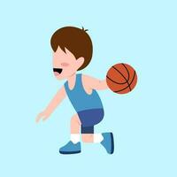 niño jugando baloncesto vector