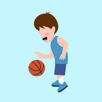 niño jugando baloncesto vector