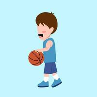 niño jugando baloncesto vector