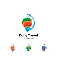 travel logo design concept of airplane icon with pin map symbol for the tour holiday vector