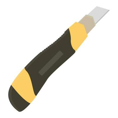 Blade in a handheld holder offering graphic for paper cutter