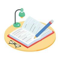 An isometric icon of study material vector