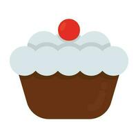 A dark cake slice with strawberry on the top, black forest cake icon vector