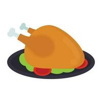 Roasted hen in a plate showing icon for roast chicken vector