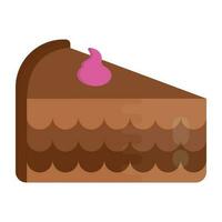 A dark cake slice with strawberry on the top, black forest cake icon vector