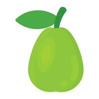 Heart shape green fruit with leaf and pedicel, icon for pear vector