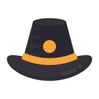 A black colored hat with button and ribbon, this is top hat vector
