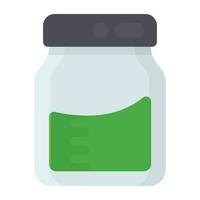 Container half filled with green serum covered with plastic lid making an icon for avocado juice jar vector