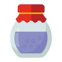 Container filled with purple serum covered with cloth lid making an icon for blueberry jar with fabric topper vector