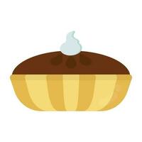 A dark cake slice with strawberry on the top, black forest cake icon vector