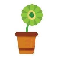 Mud pot with growing green flower, icon for flowerpot vector