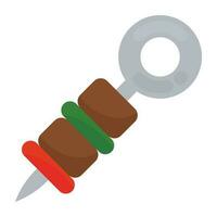 Stick with rings and some crispy salted meat pieces along with veggies, formation of barbecue skewers icon vector