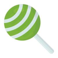Striped round candy on a stick, this is lollipop icon vector