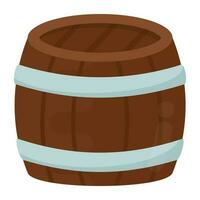 A wooden drum with white steel strips on both side, icon for barrel vector