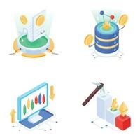 Set of Blockchain Technology Isometric Icons vector