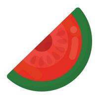 Half slice of red and green ripe fruit denoting icon for watermelon slice vector