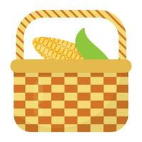 Basket filled to the brim with corn cobs, this is corn basket icon vector