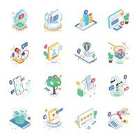 Collection of Social Media Technology Isometric Icons vector