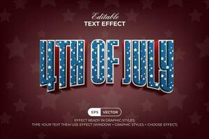 4th of July Text Effect 3D America Curved Style. Editable Text Effect. vector