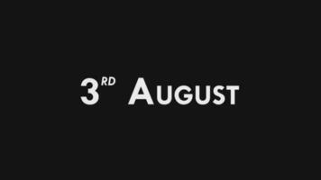 terceiro, 3º agosto texto legal e moderno animação introdução outro, colorida mês encontro dia nome, agendar, história video