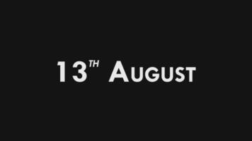 décimo terceiro, 13º agosto texto legal e moderno animação introdução outro, colorida mês encontro dia nome, agendar, história video