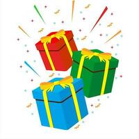 colored gift boxes flying and falling vector with party decorative