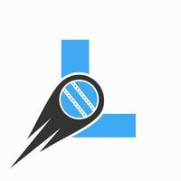 Letter L Cricket Logo Concept With Moving Ball Icon For Cricket Club Symbol. Cricketer Sign vector