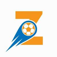 Letter Z Football Logo Concept With Moving Football Icon. Soccer Logo Template vector