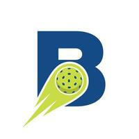 Initial Letter B Pickleball Logo Concept With Moving Pickleball Symbol. Pickle Ball Logotype Vector Template