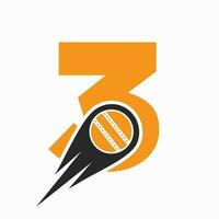 Letter 3 Cricket Logo Concept With Moving Ball Icon For Cricket Club Symbol. Cricketer Sign vector