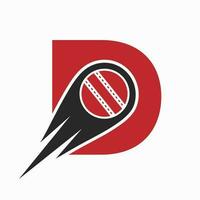 Letter D Cricket Logo Concept With Moving Ball Icon For Cricket Club Symbol. Cricketer Sign vector