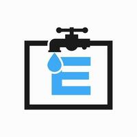 Letter E Plumber Logo Design. Plumbing Water Logo Template vector