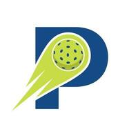 Initial Letter P Pickleball Logo Concept With Moving Pickleball Symbol. Pickle Ball Logotype Vector Template