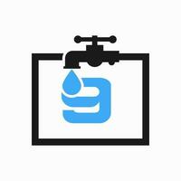 Letter 9 Plumber Logo Design. Plumbing Water Logo Template vector