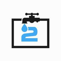 Letter 2 Plumber Logo Design. Plumbing Water Logo Template vector