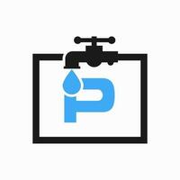 Letter P Plumber Logo Design. Plumbing Water Logo Template vector