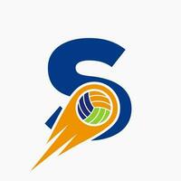 Letter S Volleyball Logo Concept With Moving Volley Ball Icon. Volleyball Sports Logotype Template vector